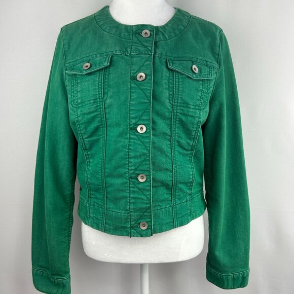 Tristan Casual Chic Emerald Green Denim Jacket - Large - Picture 1 of 10